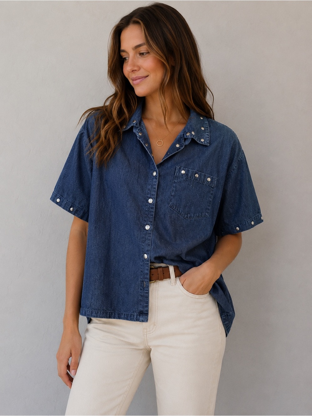 VTG Joseph Le Bon Studded Denim Shirt 20W Plus Size Western Top